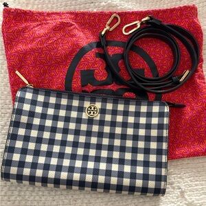 Tory Burch Robinson Navy White Gingham Crossbody - LNC